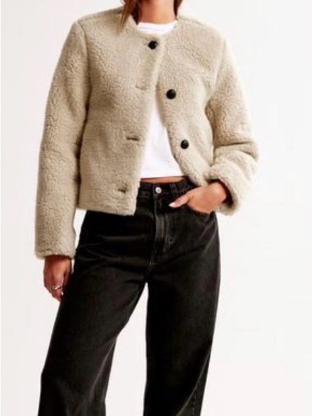 Abercrombie & Fitch Cream Teddy Sherpa Jacket